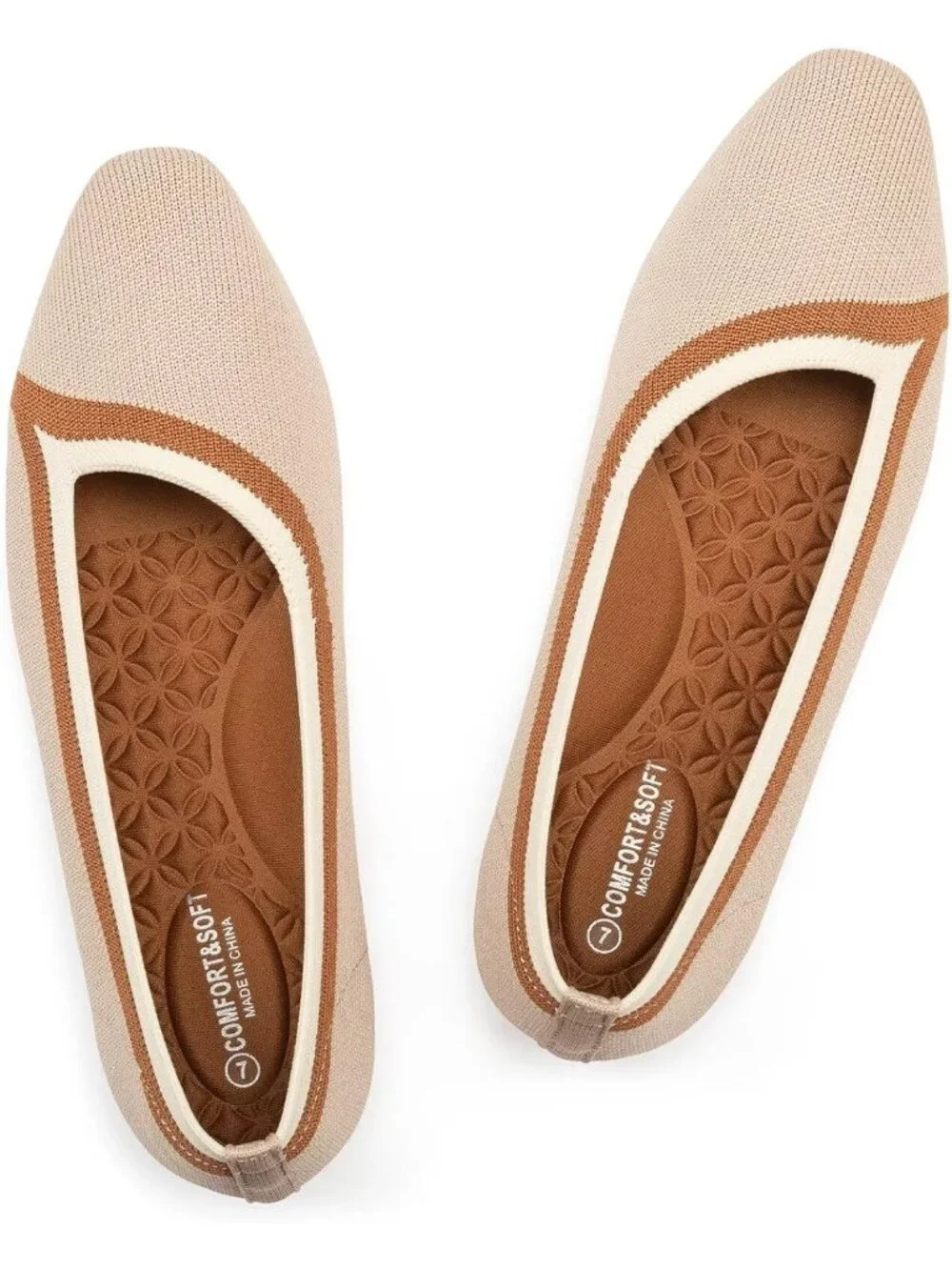 Frank Mully Women's Coconut Rubber Knitted Square Toe Comfortable Slip On Flats